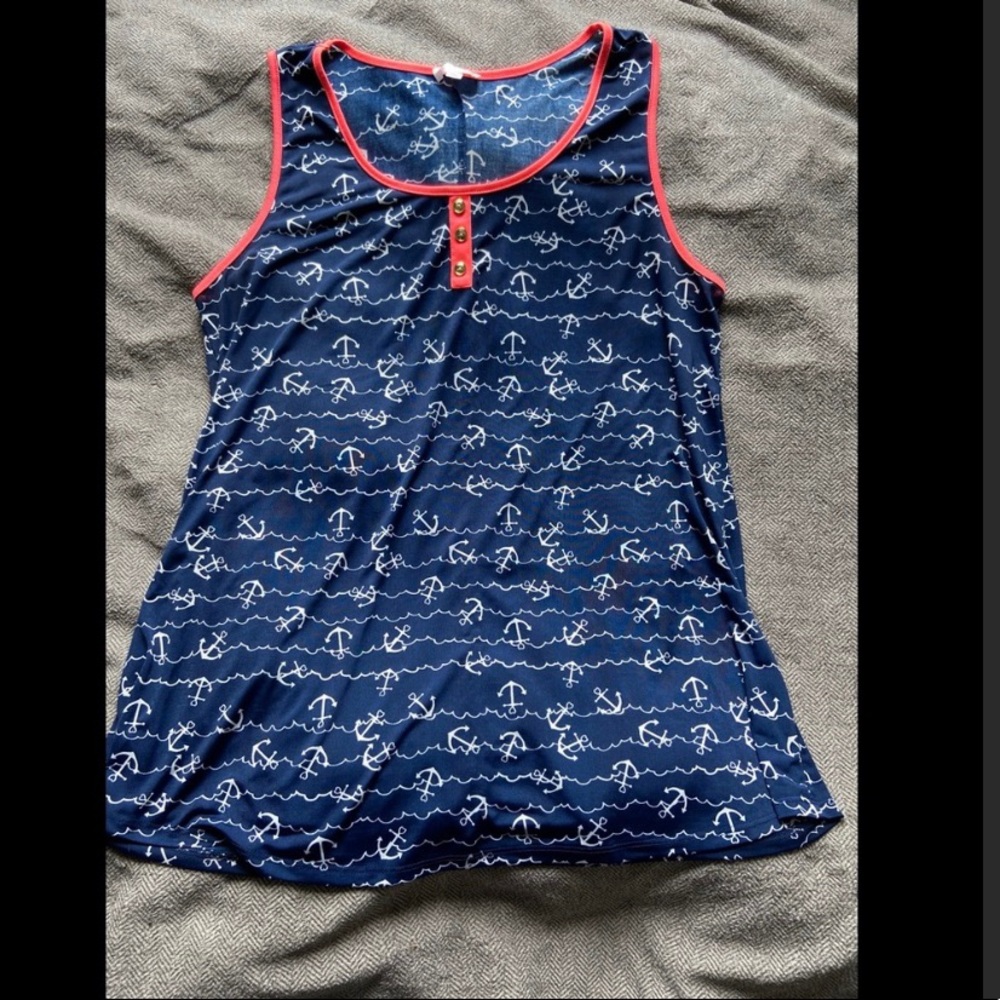 Hot Pink & Blue Anchor Tank Top